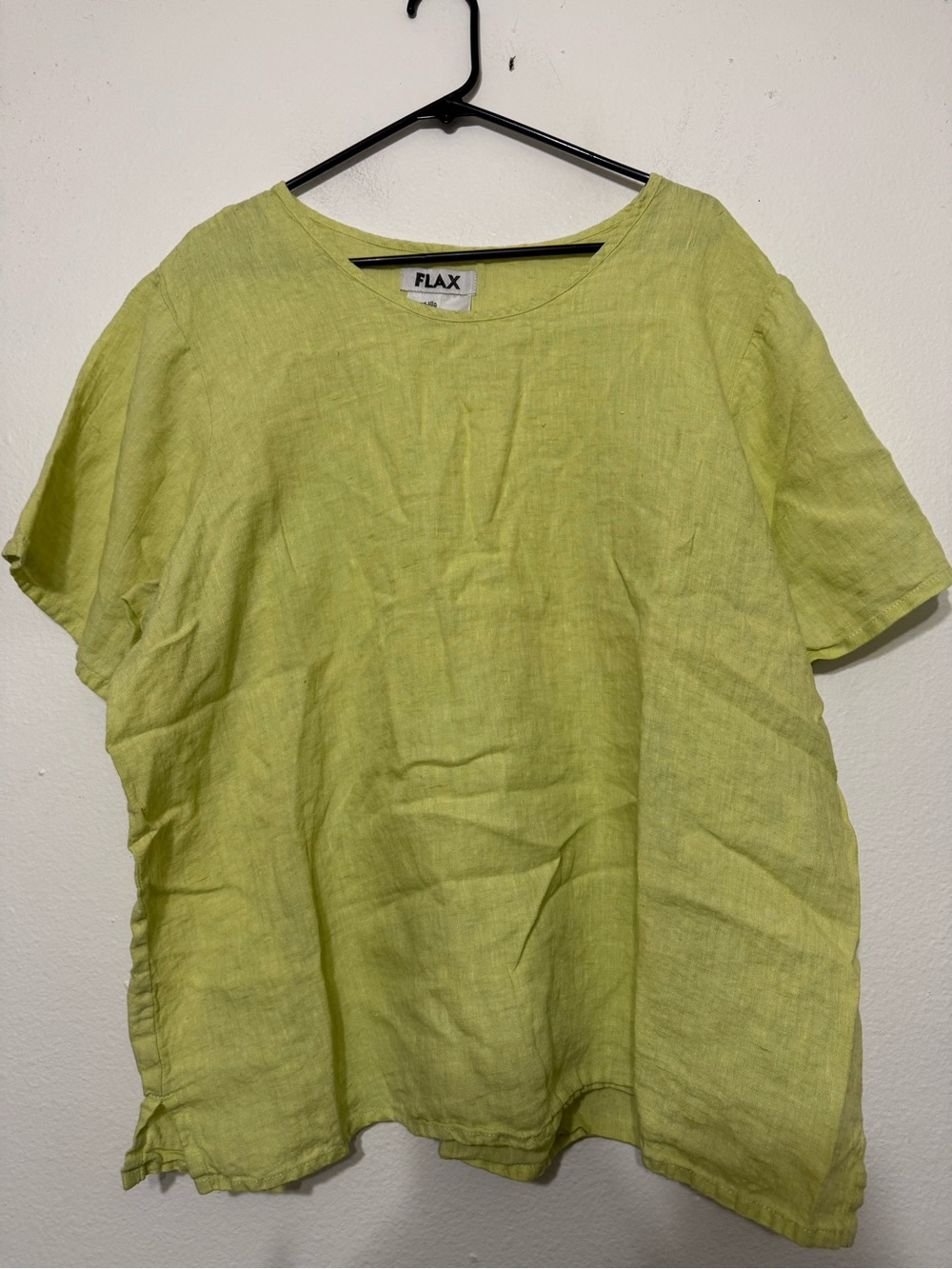 Flax Like Green Short Sleeve Linen Top Size Large